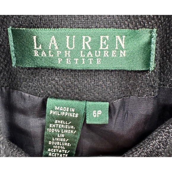 Lauren Ralph Lauren Womens Size 6P Linen Blazer Jacket Black Mandarin Collar - Picture 3 of 3